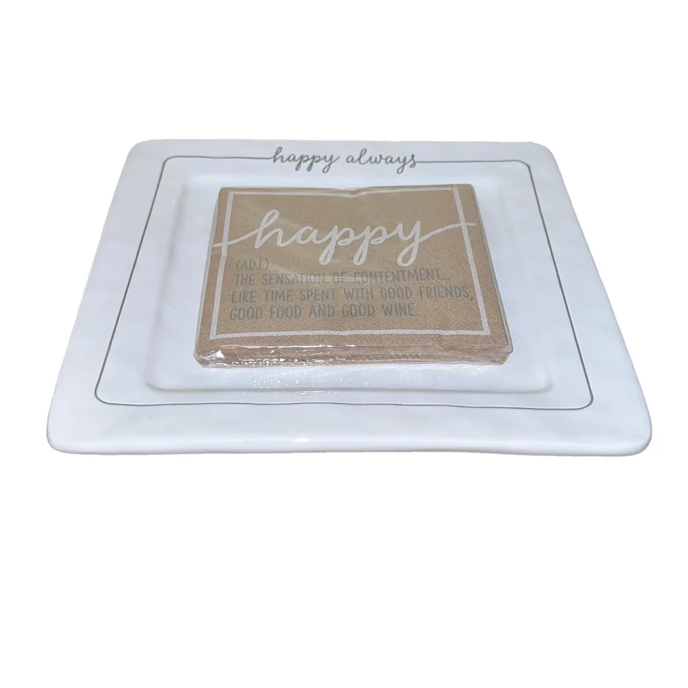 Mud Pie Happy Always Cheese Plate with Napkins Set, 9 x 9